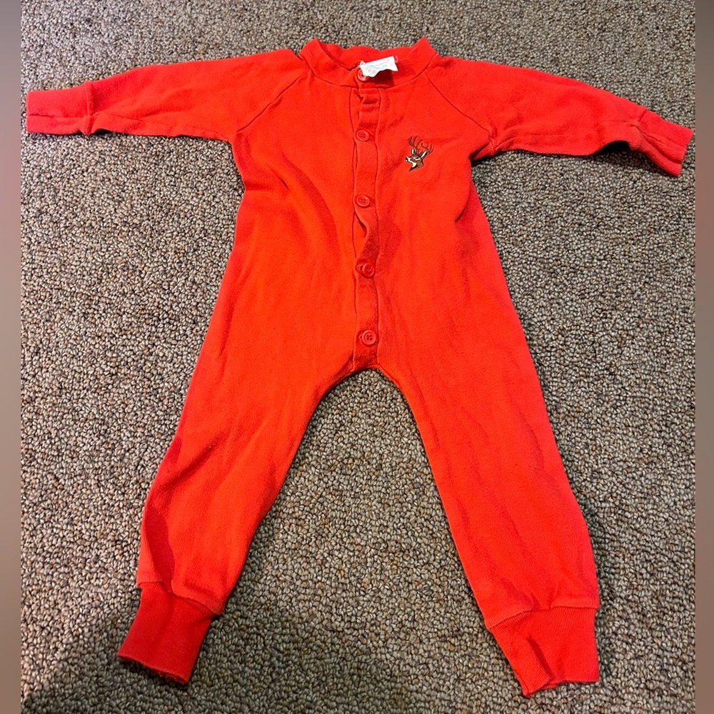 Vintage Buck Red Baby Pajamas with Butt Flap Size 12 Months